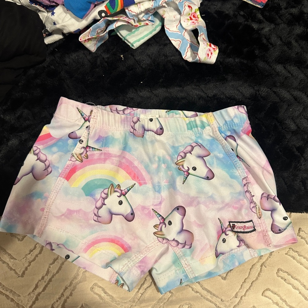Crazy Pants Dancewear Unicorn Print Shorts with Rainbow Design